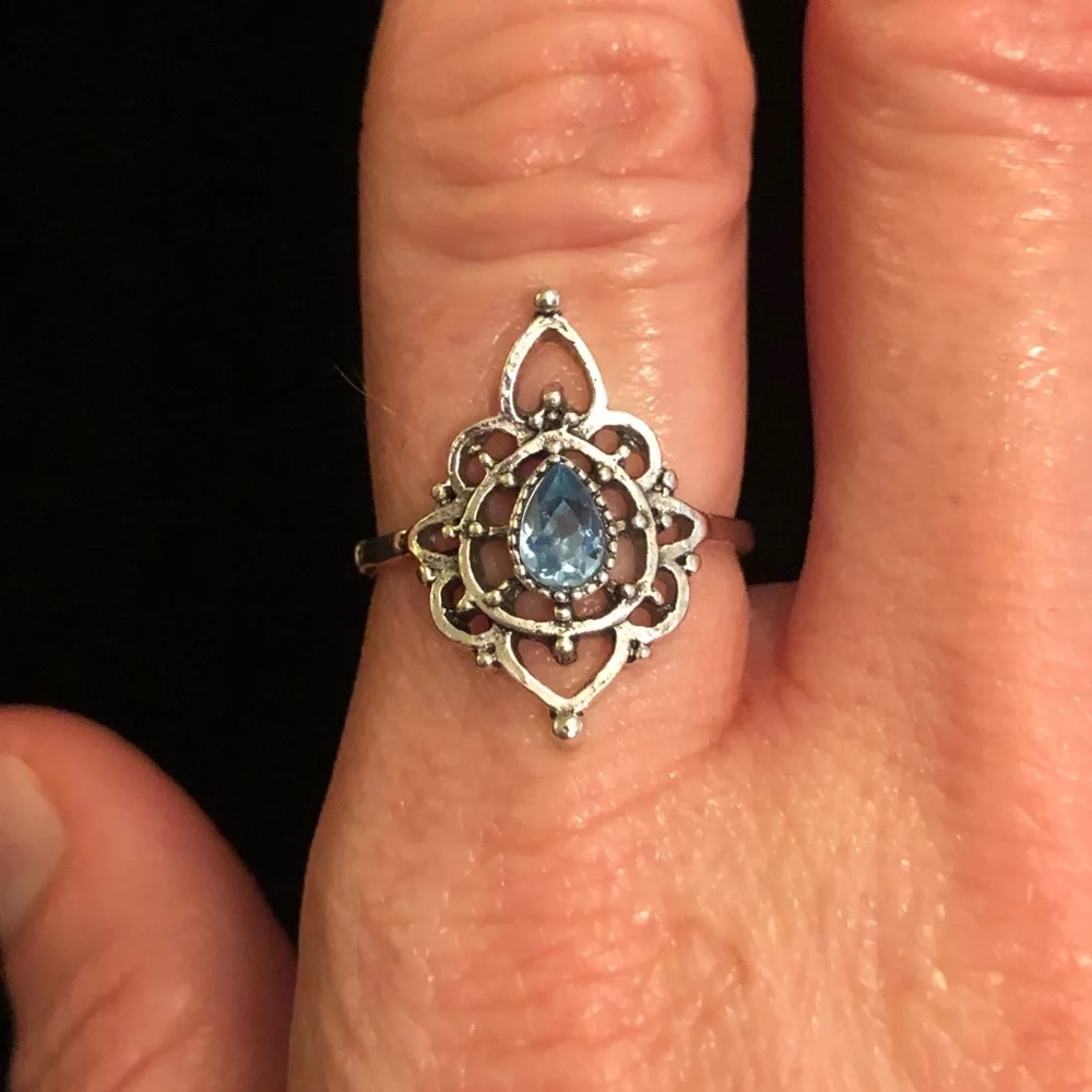 Silver Tone Blue Faux Gemstone Ring